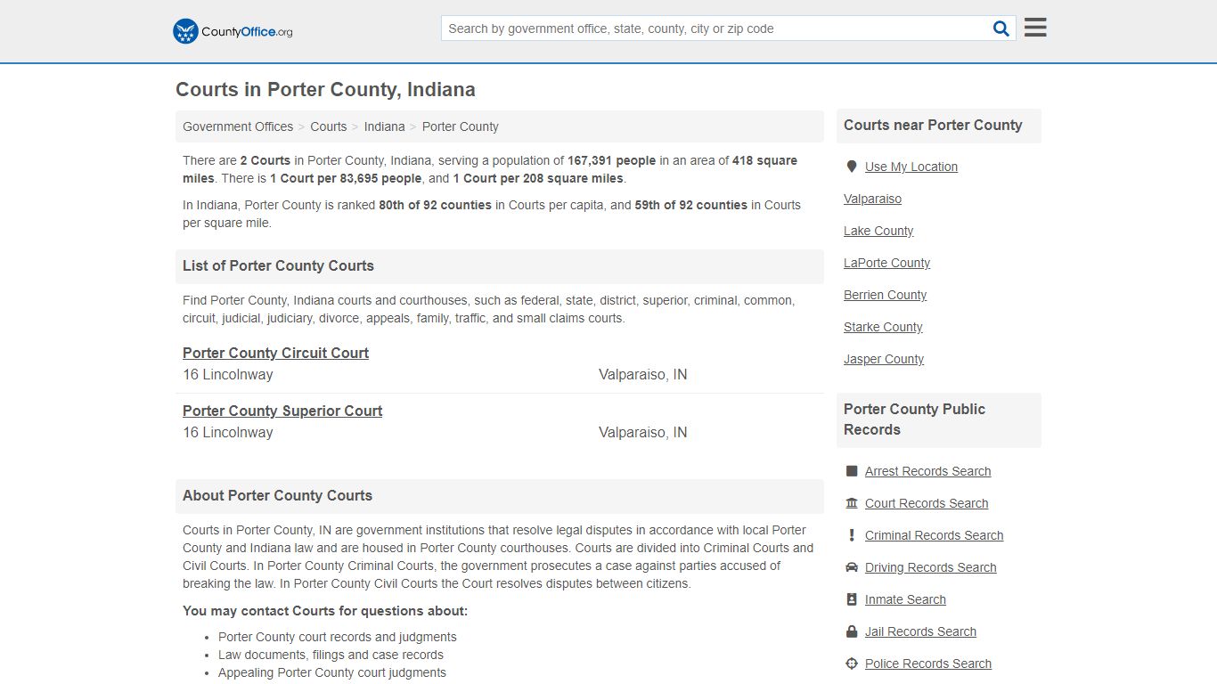 Courts - Porter County, IN (Court Records & Calendars)